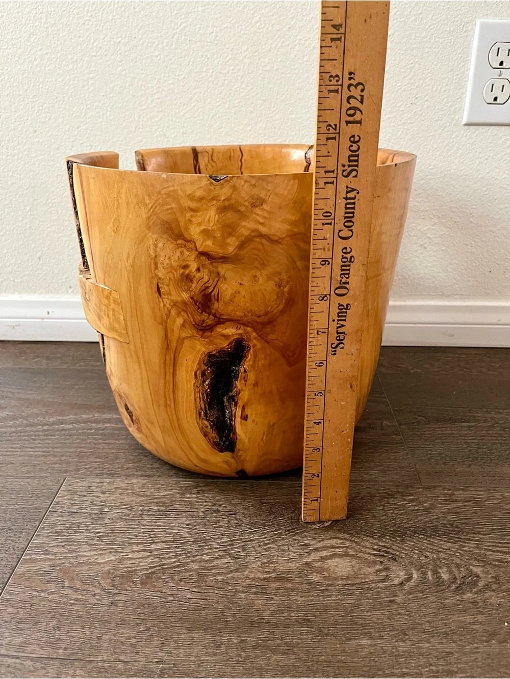Hand-Carved Natural Wood Accent Planter - Honey Brown
